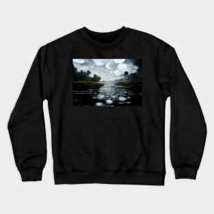 Foggy Lake Falling Raindrops On A Rainy Autumn Day Crewneck Sweatshirt